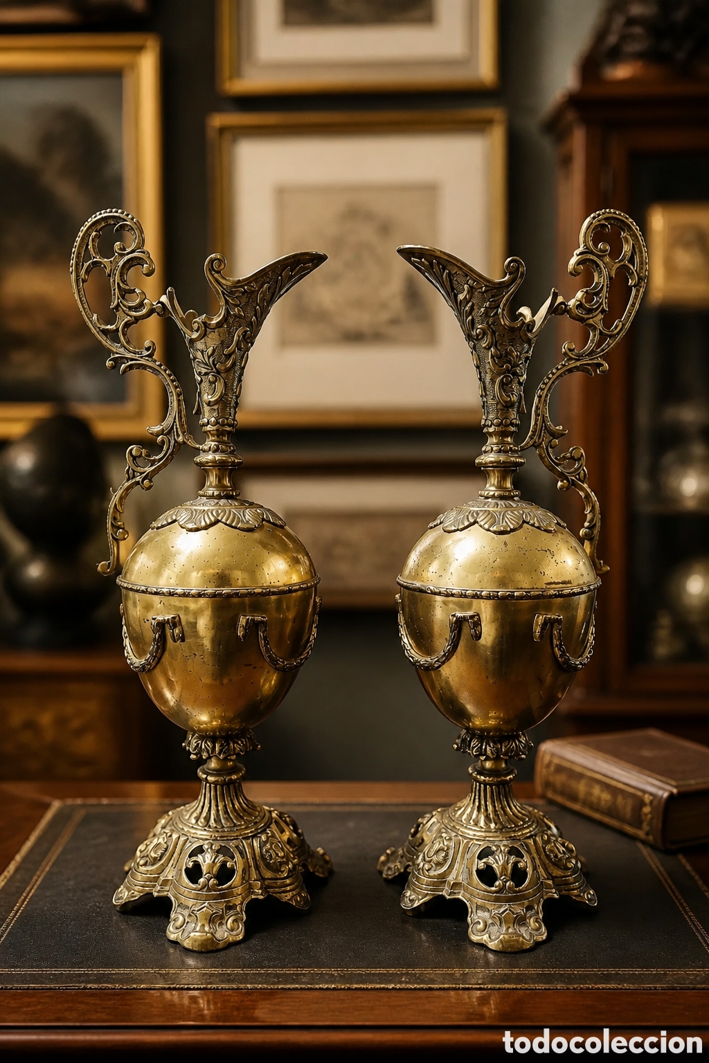 Antig&uuml;edades: ELEGANTE PAREJA DE JARRONES , ANFORAS DE BRONCE . GUARNICION . ALTURA 44 CM