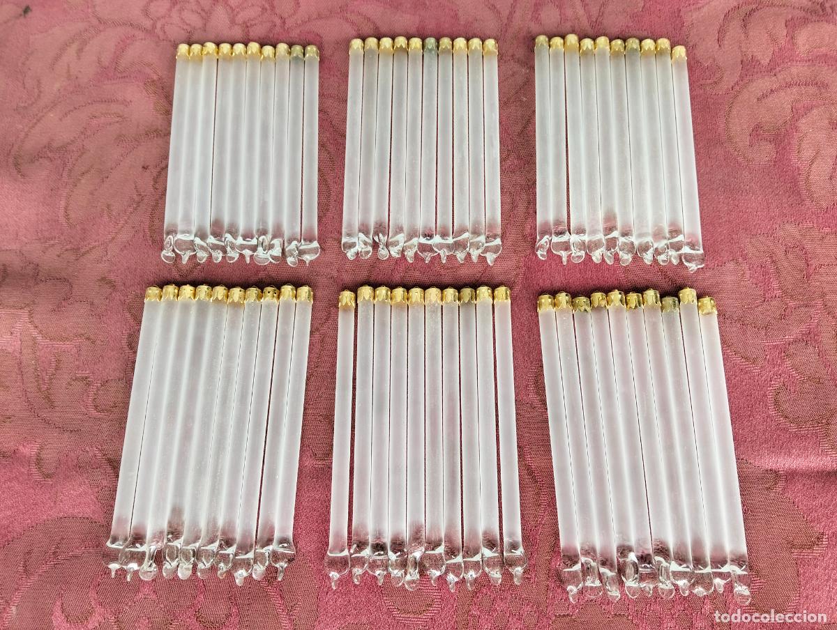 Antiques: L&aacute;grimas de cristal lote 60 para l&aacute;mpara antigua vintage recambio repuesto tubo varilla 10cm