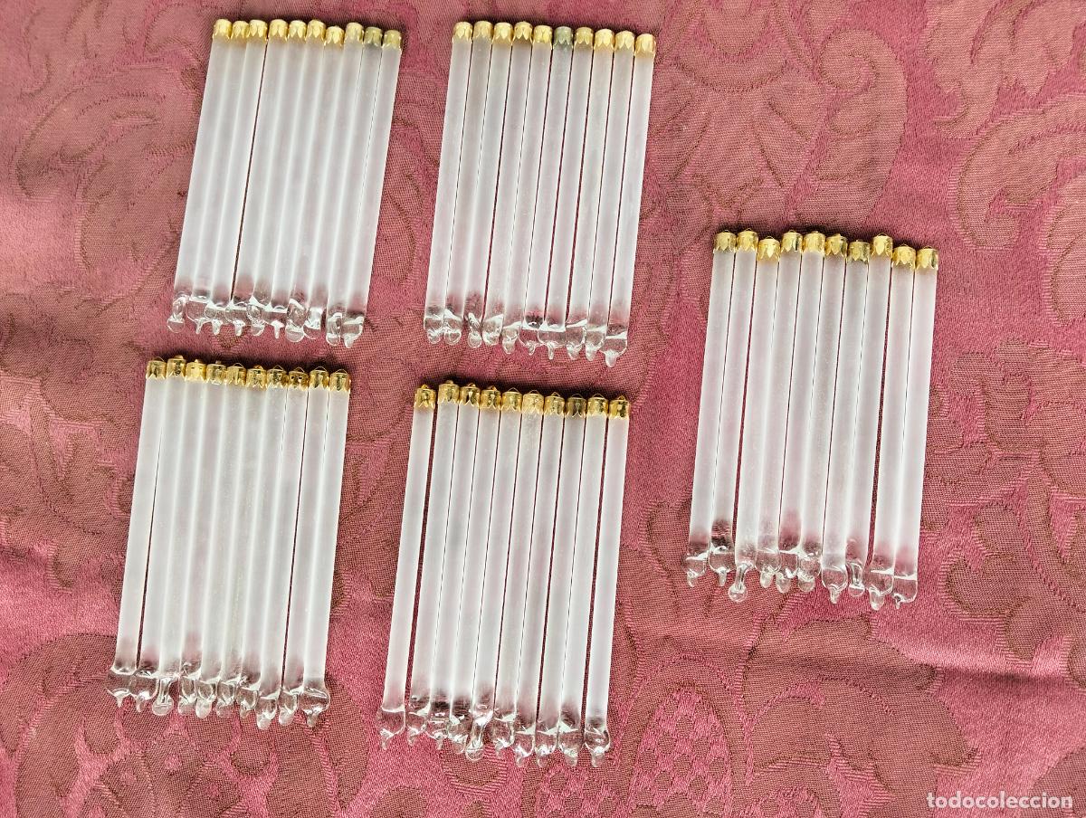 Antiques: L&aacute;grimas de cristal lote 50 para l&aacute;mpara antigua vintage recambio repuesto tubo varilla 10cm