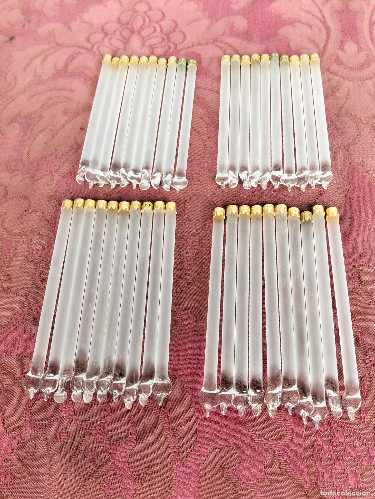 Antiques: L&aacute;grimas de cristal lote 40 para l&aacute;mpara antigua vintage recambio repuesto tubo varilla 10cm