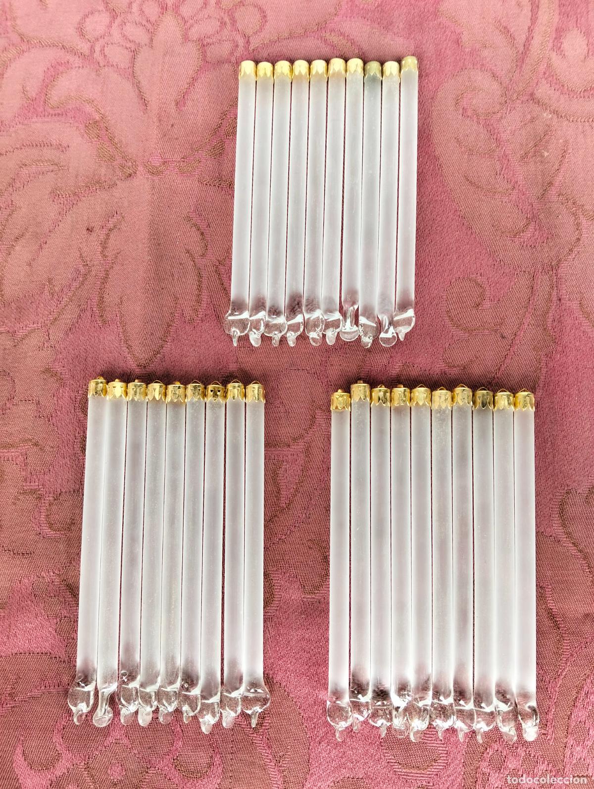 Antiques: L&aacute;grimas de cristal lote 30 para l&aacute;mpara antigua vintage recambio repuesto tubo varilla 10cm