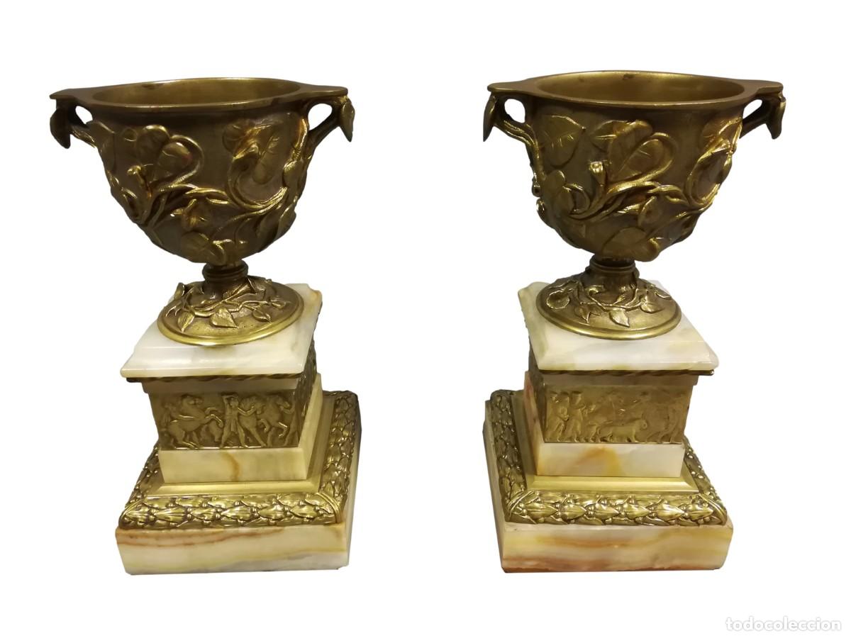 Antig&uuml;edades: PAREJA COPAS BRONCE Y MARMOL ESTILO BARBEDIENNE - Foto 14