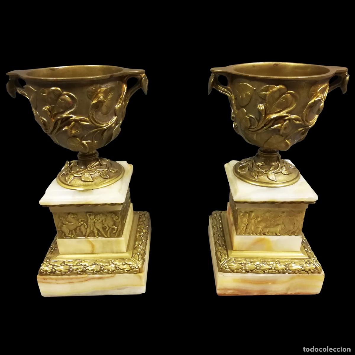 Antig&uuml;edades: PAREJA COPAS BRONCE Y MARMOL ESTILO BARBEDIENNE - Foto 1