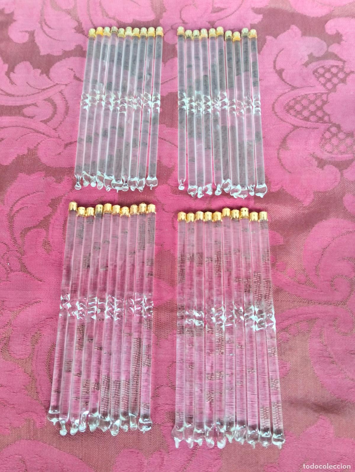 Antiquit&auml;ten: L&aacute;grimas de cristal lote 40 para l&aacute;mpara antigua vintage recambio repuesto tubo varilla 15cm
