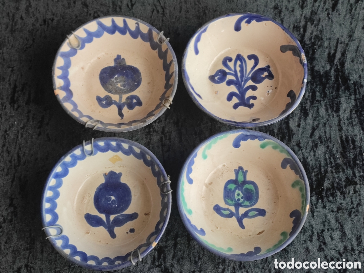 Antig&uuml;edades: 4 cuencos antiguos de cer&aacute;mica granadina fajalauza