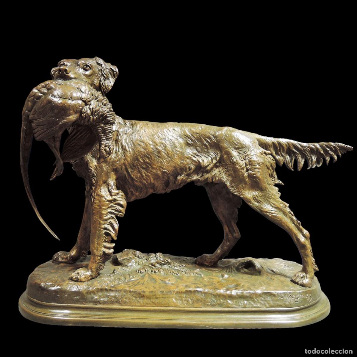 Antiques: FIGURA BRONCE PERRO DE CAZA CON FAISAN, OBRA DE JULES MOIGNIEZ