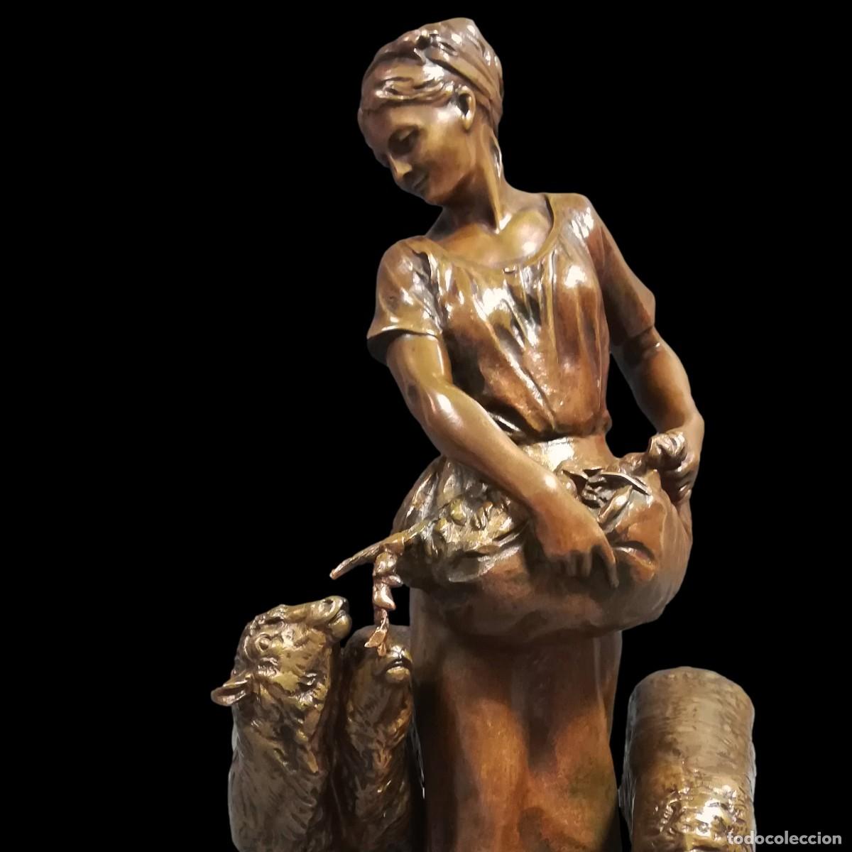 Antiques: FIGURA BRONCE PASTORA, ESCULTOR FRANCES CHARLES VALTON, FUNDICION SIOT, PARIS