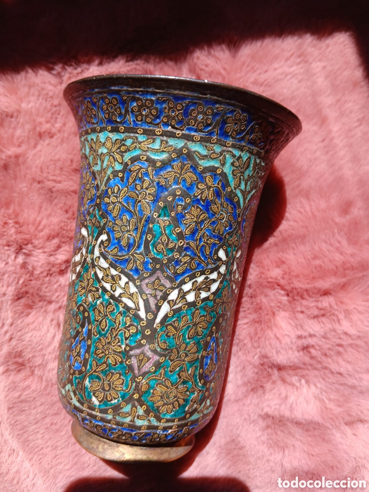 Antig&uuml;edades: Vaso de Cobre Esmaltado siglo XIx