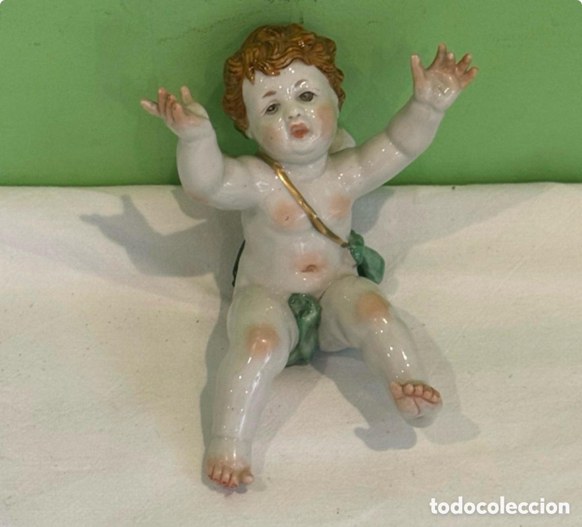 Oggetti Antichi: Figura &aacute;ngel querub&iacute;n porcelana Algora firmada siglo XX