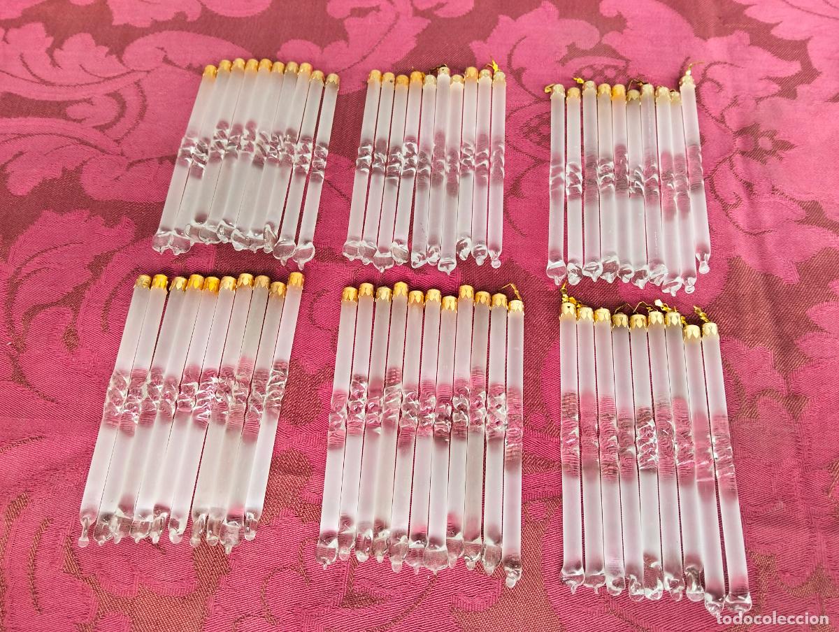 Antiquit&auml;ten: L&aacute;grimas de cristal lote 60 para l&aacute;mpara antigua vintage recambio repuesto tubo varilla 10cm