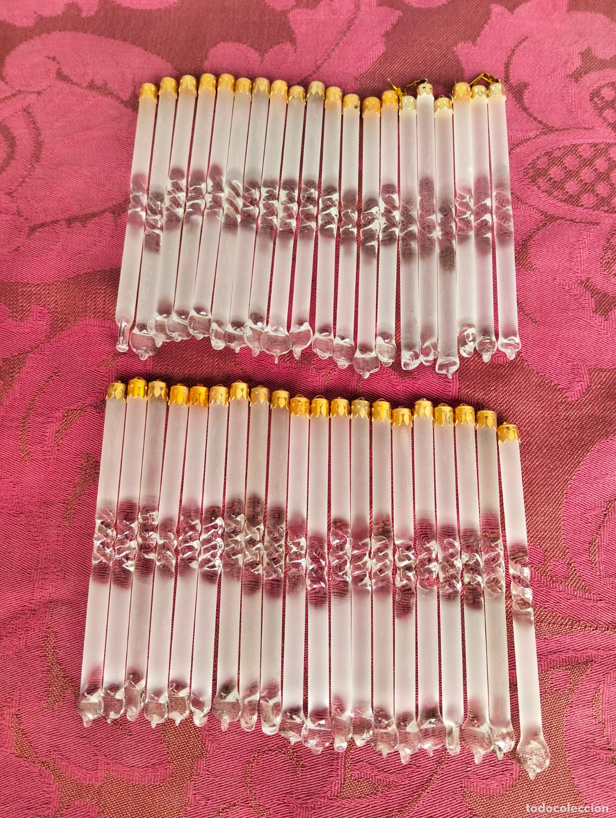 Antiquit&auml;ten: L&aacute;grimas de cristal lote 40 para l&aacute;mpara antigua vintage recambio repuesto tubo varilla 10cm
