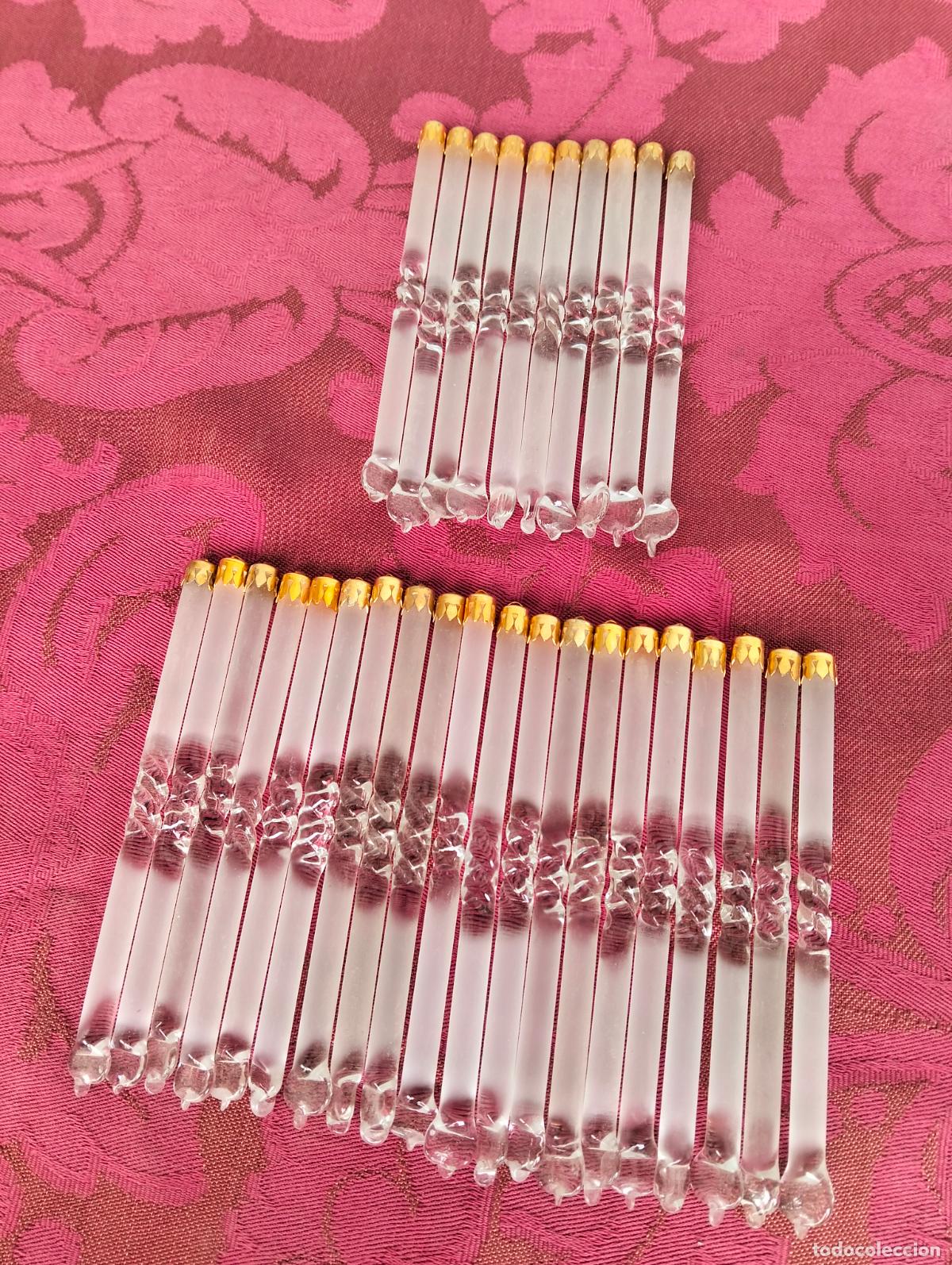 Antiquit&auml;ten: L&aacute;grimas de cristal lote 30 para l&aacute;mpara antigua vintage recambio repuesto tubo varilla 10cm