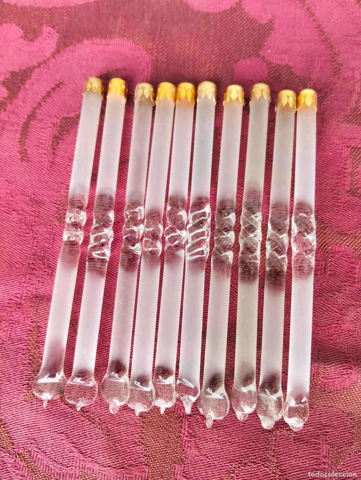 Antiques: L&aacute;grimas de cristal lote 10 para l&aacute;mpara antigua vintage recambio repuesto tubo varilla 10cm
