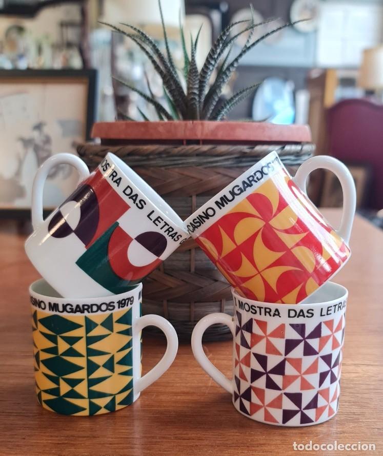 Antig&uuml;edades: Conjunto de 4 tazas de caf&eacute; &middot; Cer&aacute;micas do Castro &middot; &rdquo;Mostra das Letras&rdquo; &middot; Casino de Mugardos