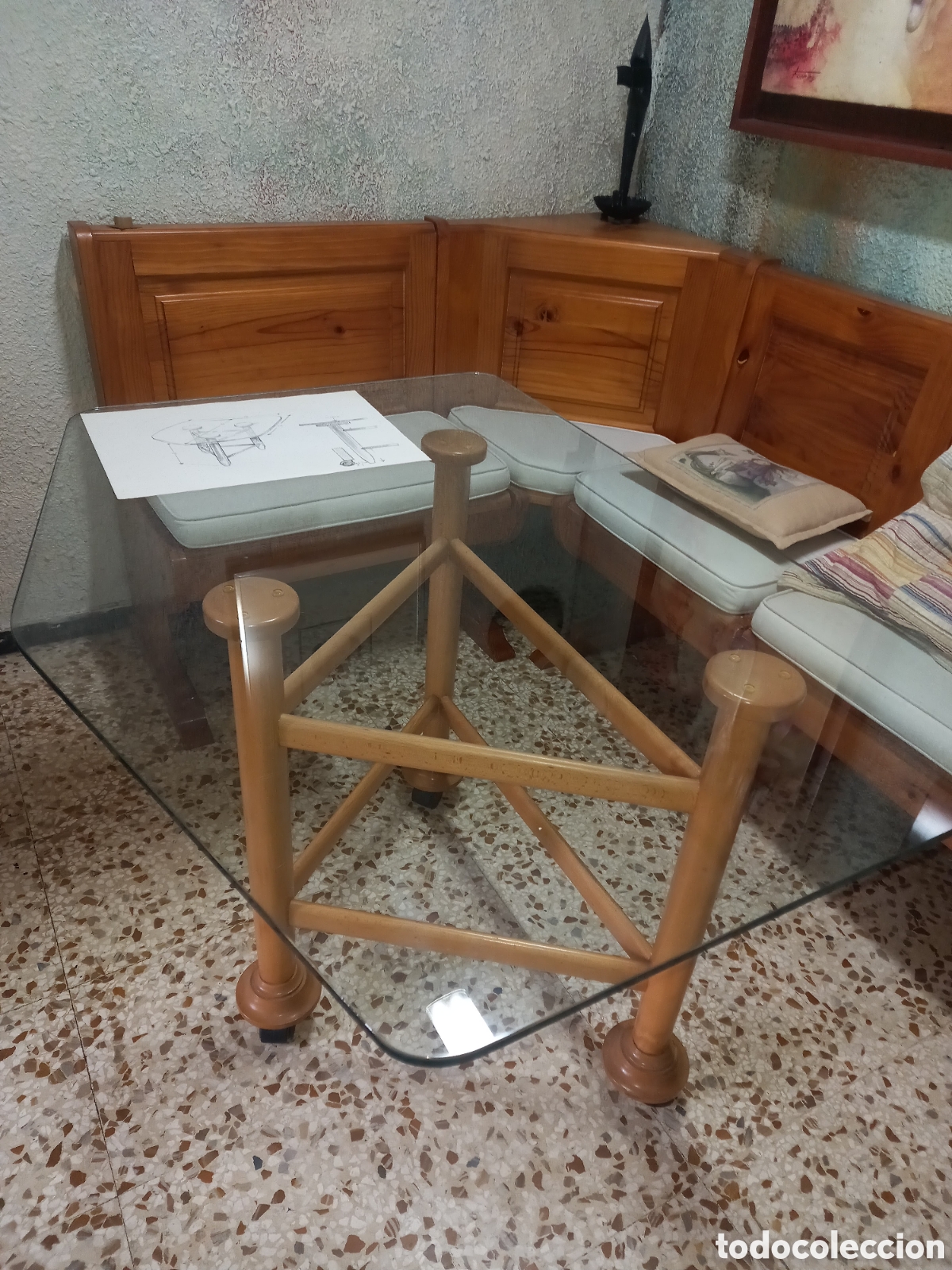 Oggetti Antichi: Mesa de centro cristal y madera dise&ntilde;o &uacute;nico
