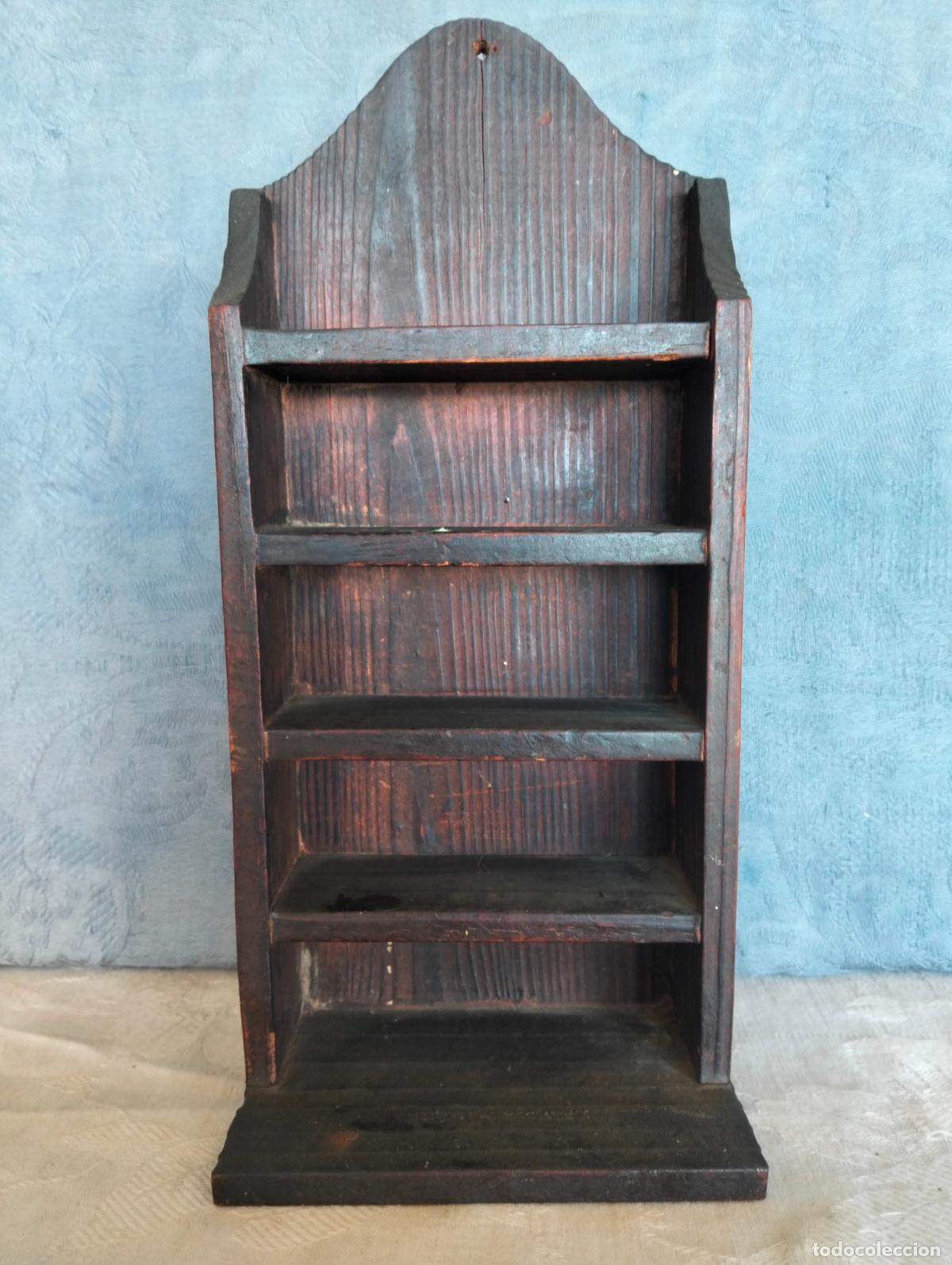 Antiguidades: Soporte estante peque&ntilde;o de madera antiguo para pared