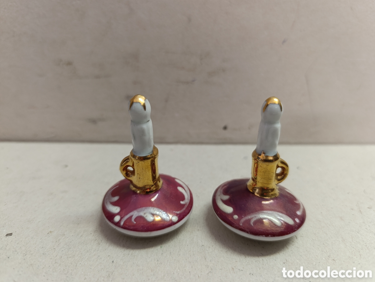 Antig&uuml;edades: MINIATURA DE CANDELABROS EN PORCELANA. 5 CM.