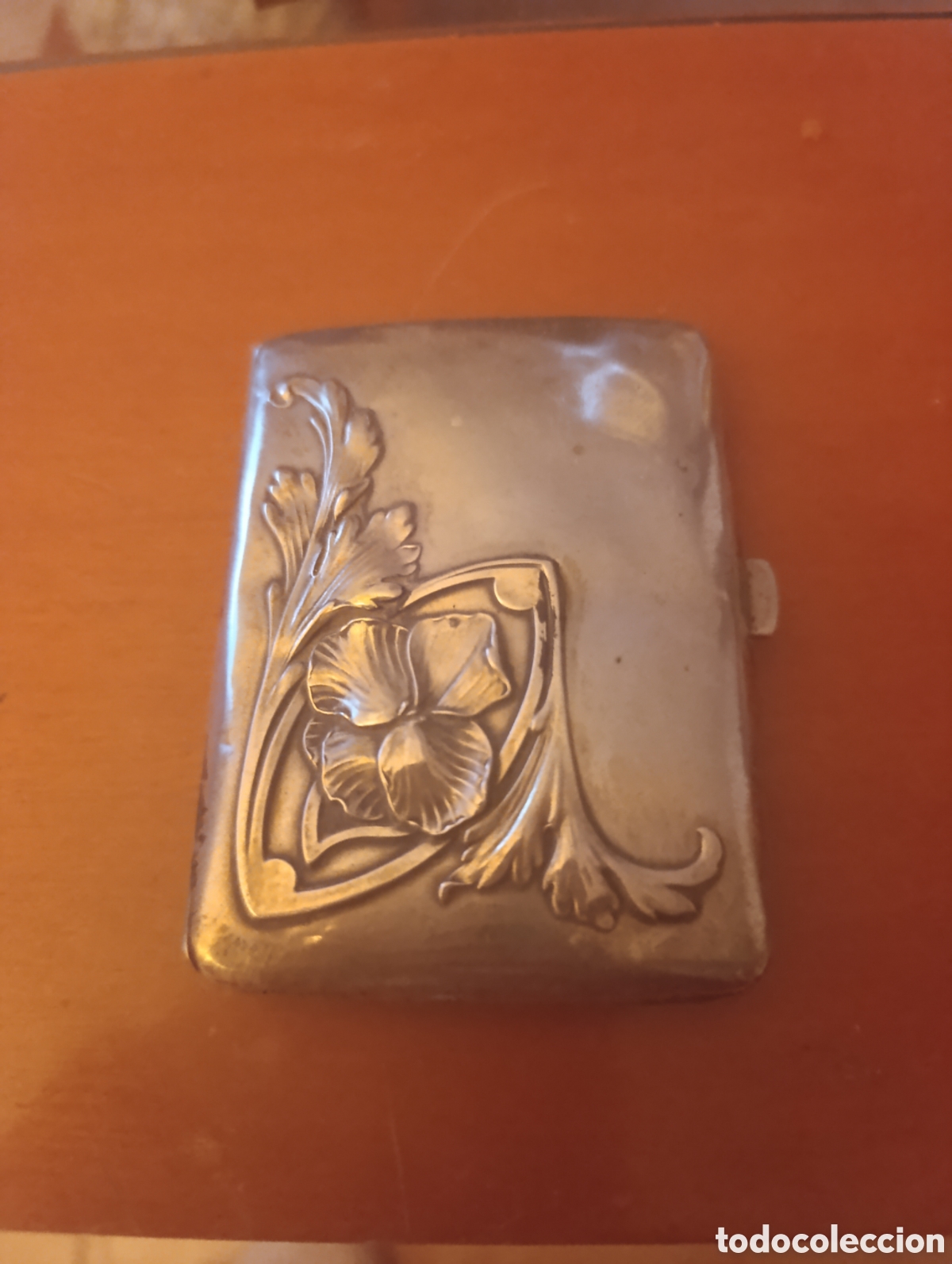 Antig&uuml;edades: Pitillera plata,Art Nouveau,finales S.XIX.Plata 800, 45.75 gramos