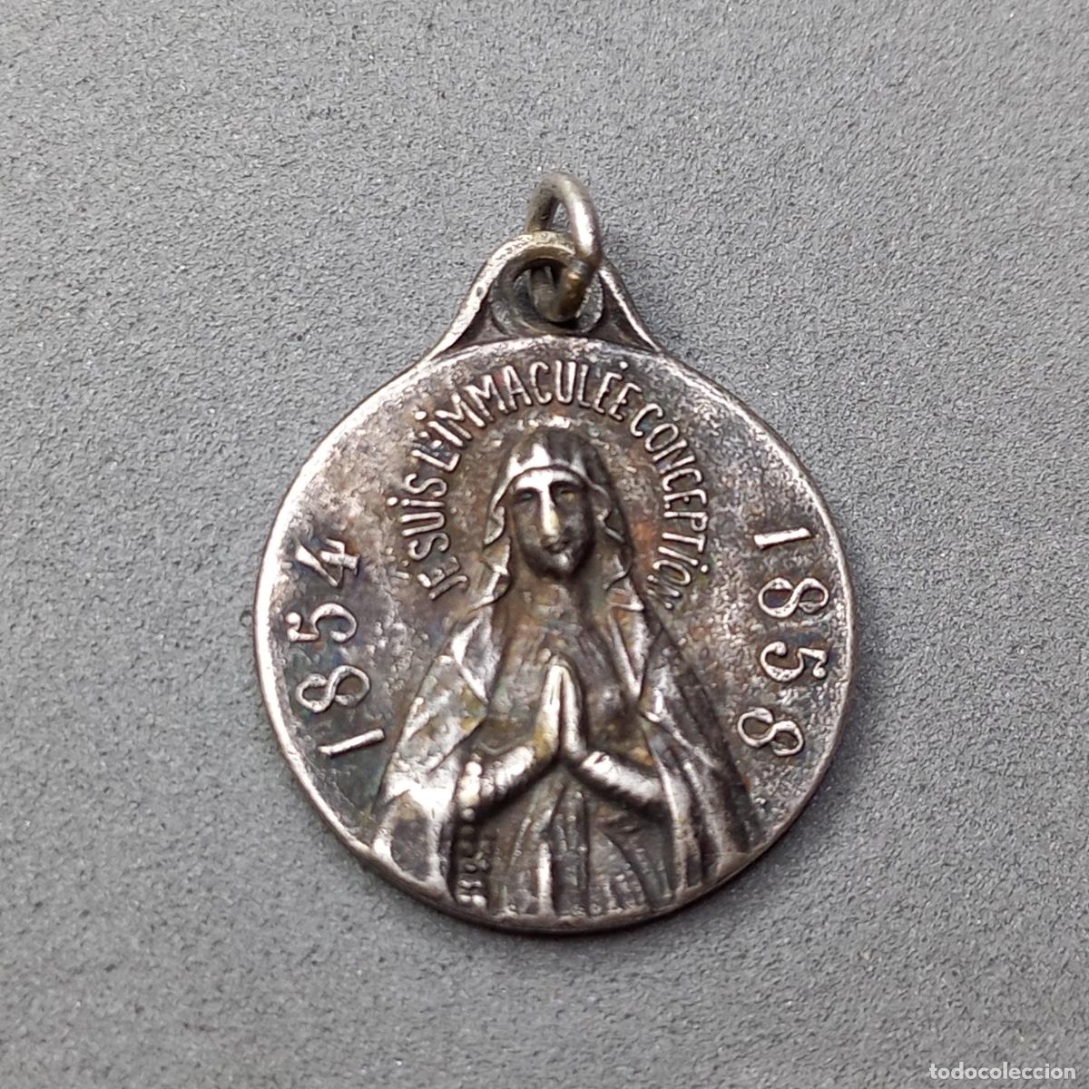 Antig&uuml;edades: Antigua medalla de la Inmaculada Concepci&oacute;n. recuerdo del A&ntilde;o Mariano, a&ntilde;o 1858, siglo XIX