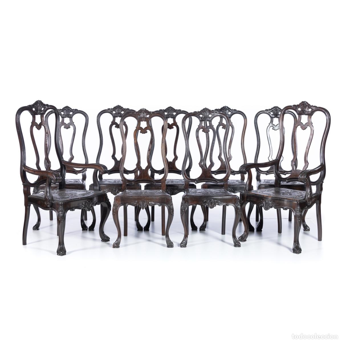 Antiques: CONJUNTO DE DOS SILLONES Y SIETE SILLAS