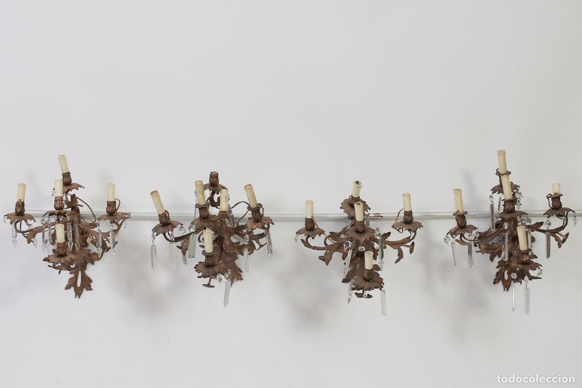 Antiquit&eacute;s: JUEGO DE CUATRO APLIQUES DE PARED DE CINCO LUCES