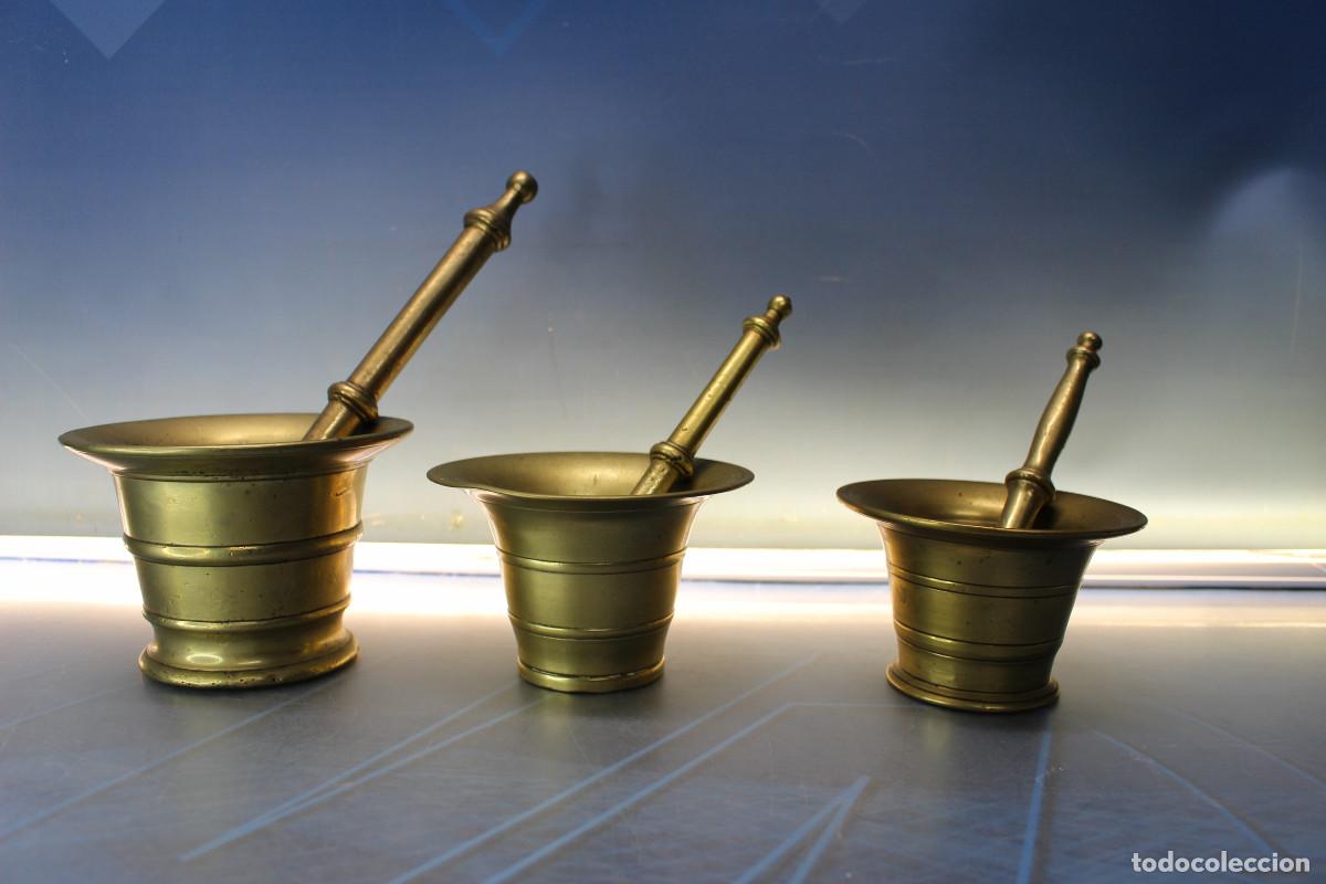 Antig&uuml;edades: 02. 3 Morteros, almireces de bronce con sus mazos. - Foto 2