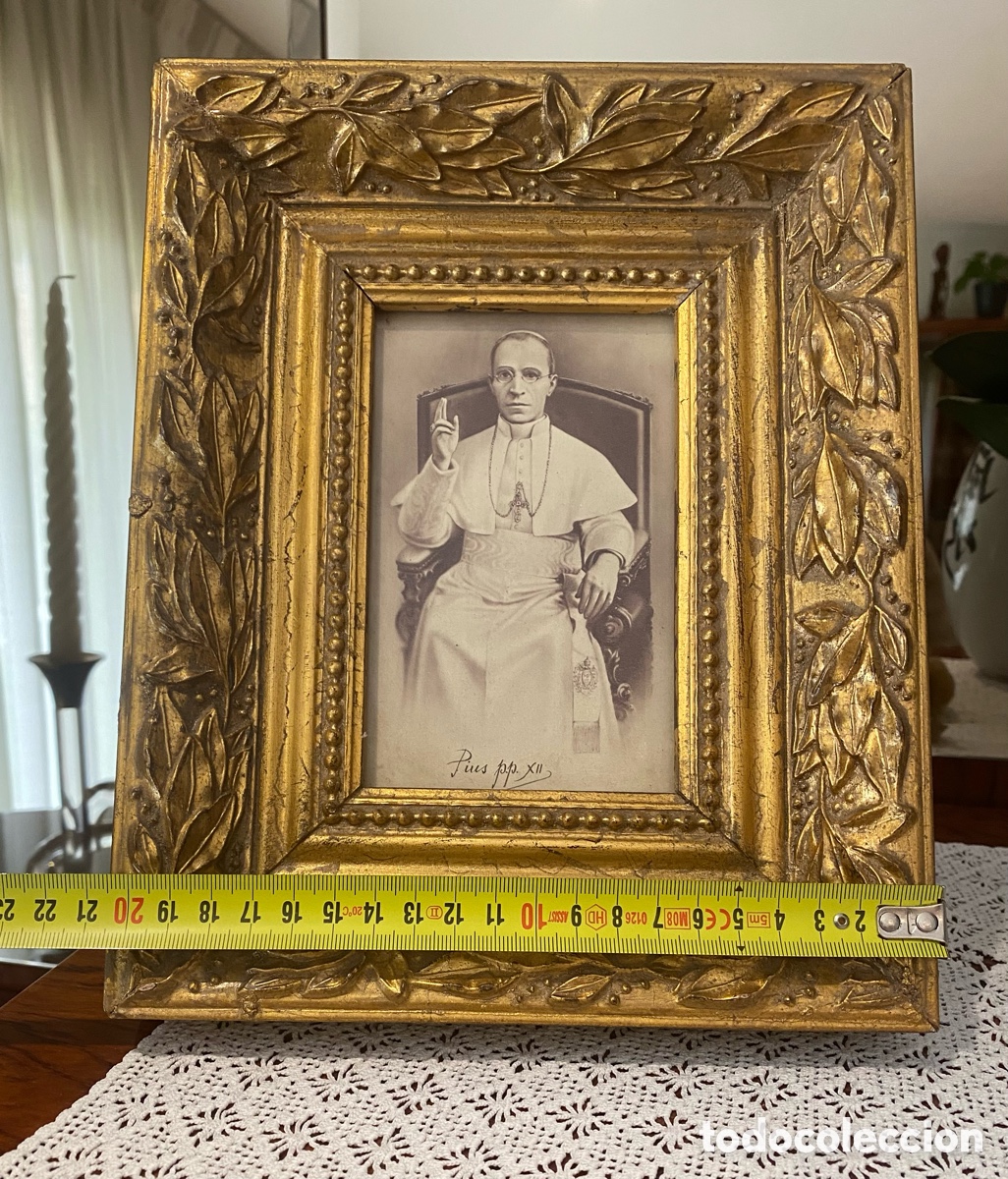 Antig&uuml;edades: Marco dorado antiguo de Pius pp XII facsimil - Foto 3