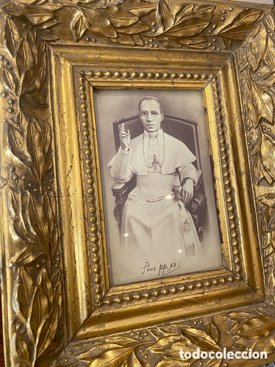 Antig&uuml;edades: Marco dorado antiguo de Pius pp XII facsimil - Foto 6