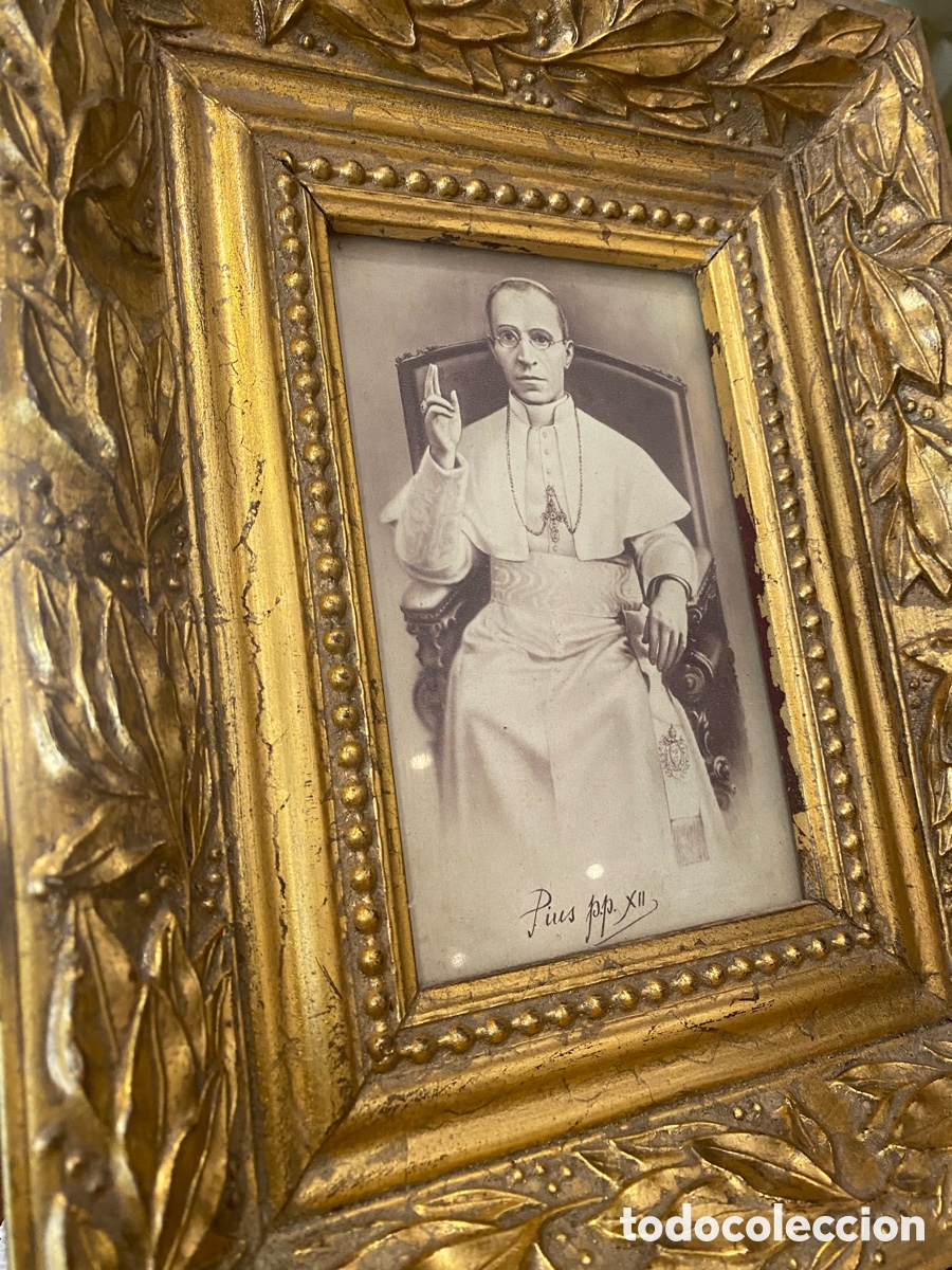 Antig&uuml;edades: Marco dorado antiguo de Pius pp XII facsimil - Foto 8