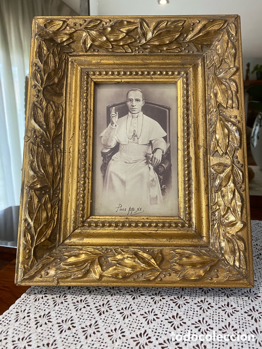 Antig&uuml;edades: Marco dorado antiguo de Pius pp XII facsimil - Foto 1