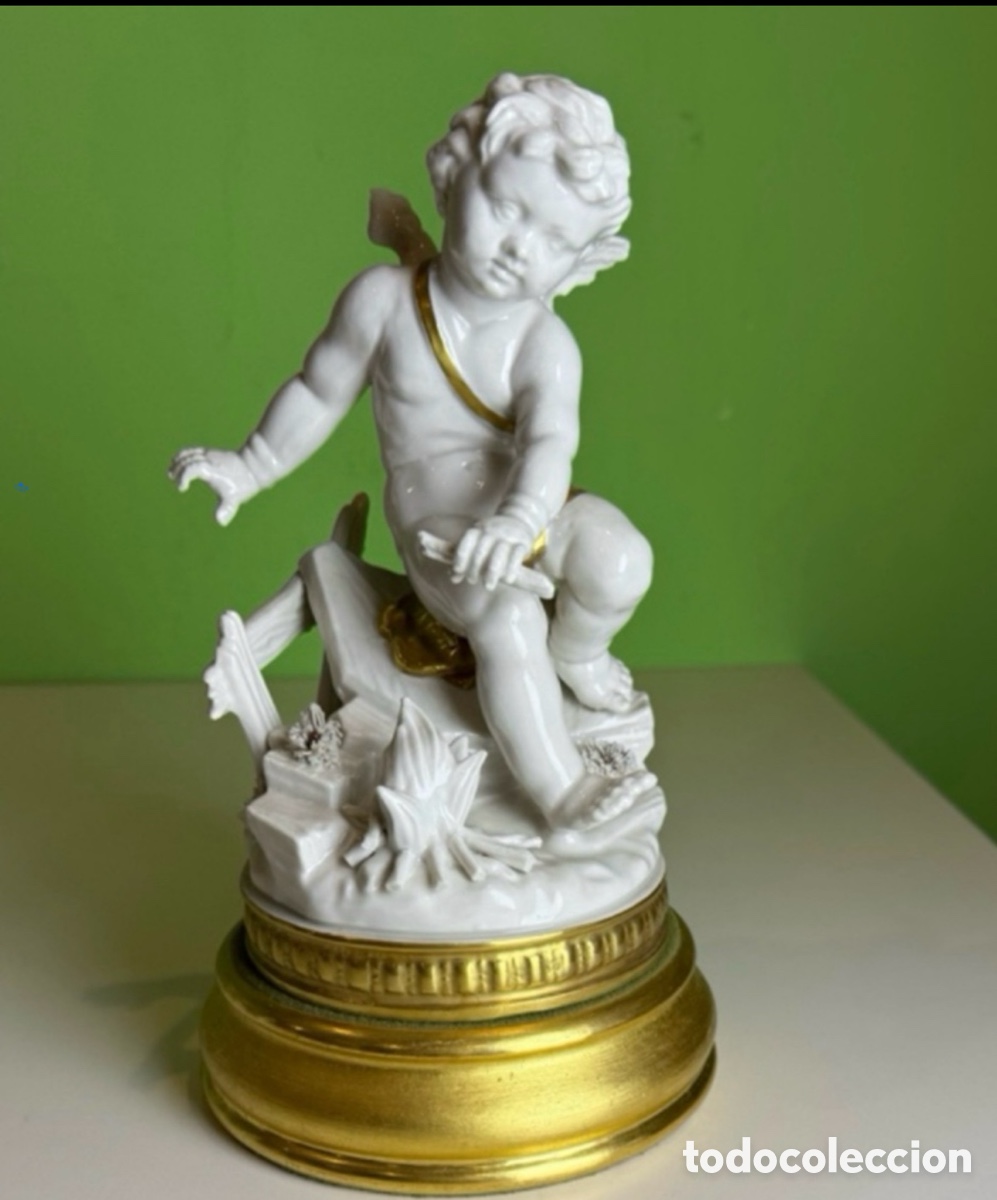 Antig&uuml;edades: Figura de porcelana ALGORA querub&iacute;n - &Aacute;ngel decorativo - Made in Spain - 30 cm.