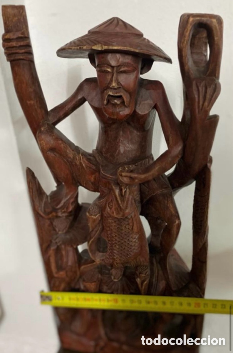 Antig&uuml;edades: Figura pescador en madera - Foto 2