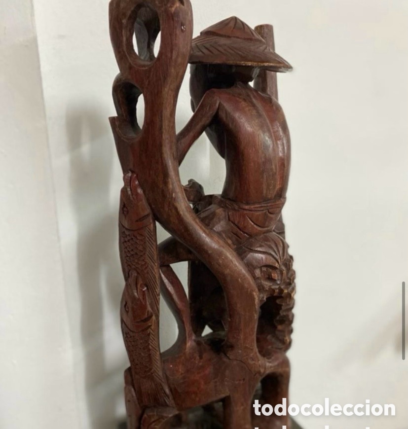 Antig&uuml;edades: Figura pescador en madera - Foto 3