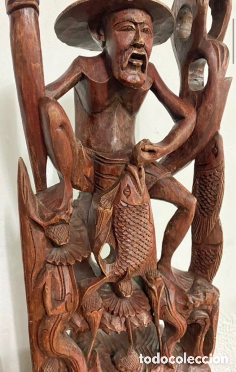 Antig&uuml;edades: Figura pescador en madera - Foto 4