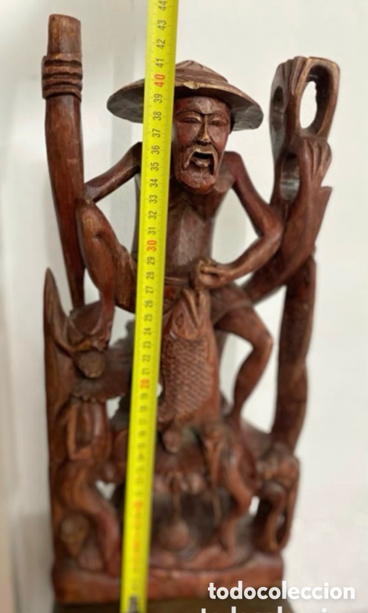 Antig&uuml;edades: Figura pescador en madera - Foto 5