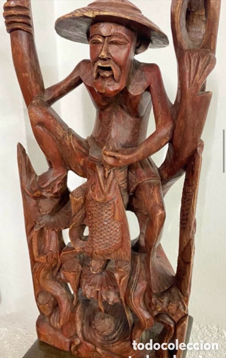 Antig&uuml;edades: Figura pescador en madera - Foto 6