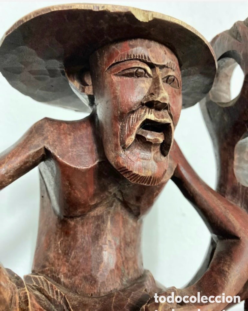 Antig&uuml;edades: Figura pescador en madera - Foto 7