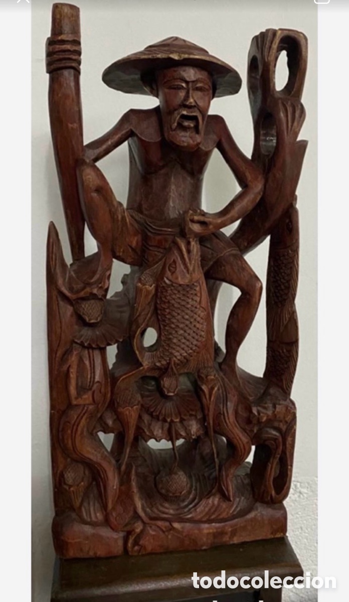 Antig&uuml;edades: Figura pescador en madera - Foto 11