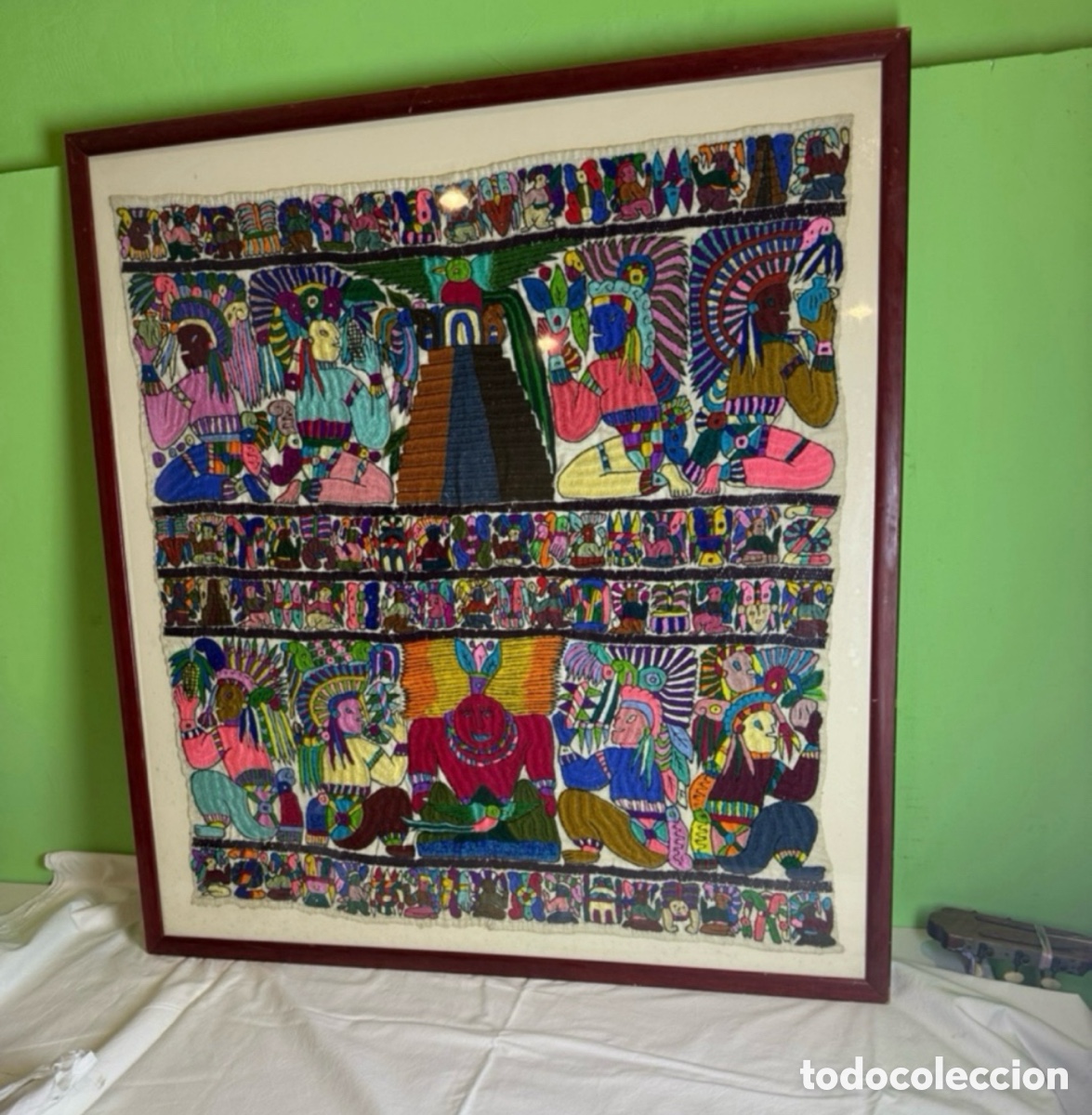 Antiquit&eacute;s: Precioso Tapiz Maya Bordado a Mano (Guatemala) mediados del siglo XX.medidas (98X86cms).