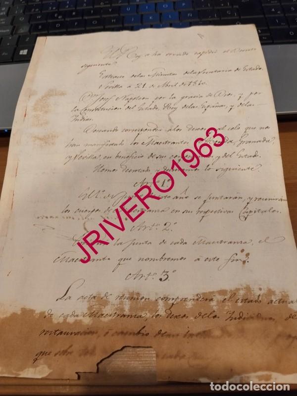 Antig&uuml;edades: SEVILLA 1810, NORMAS DE NAPOLEON PARA JUNTAS DE LAS MAESTRANZA DE SEVILLA, RONDA Y GRANADA, FIRMA MA