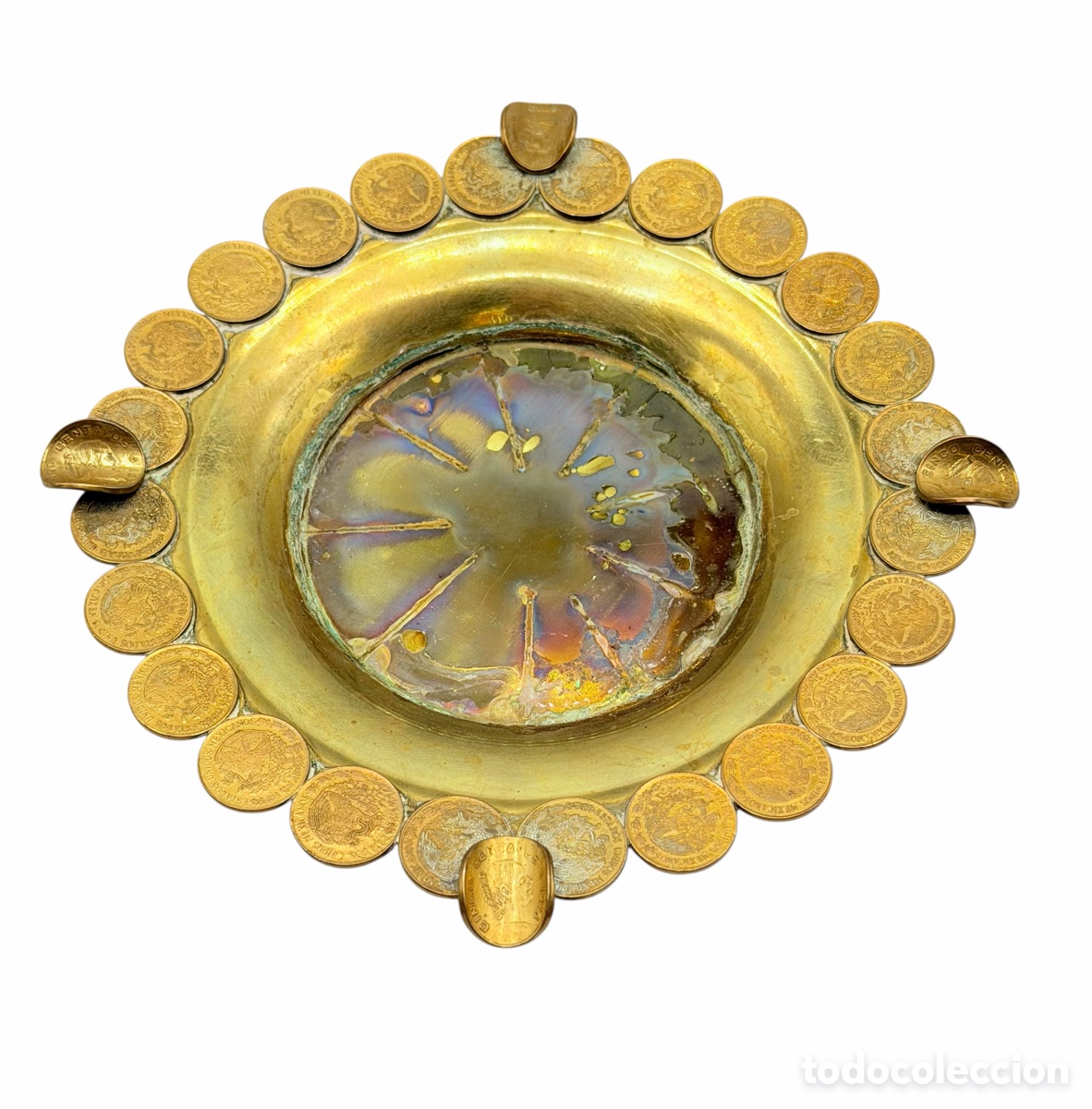 Antiguidades: Antigua Bandeja de Monedas Doradas