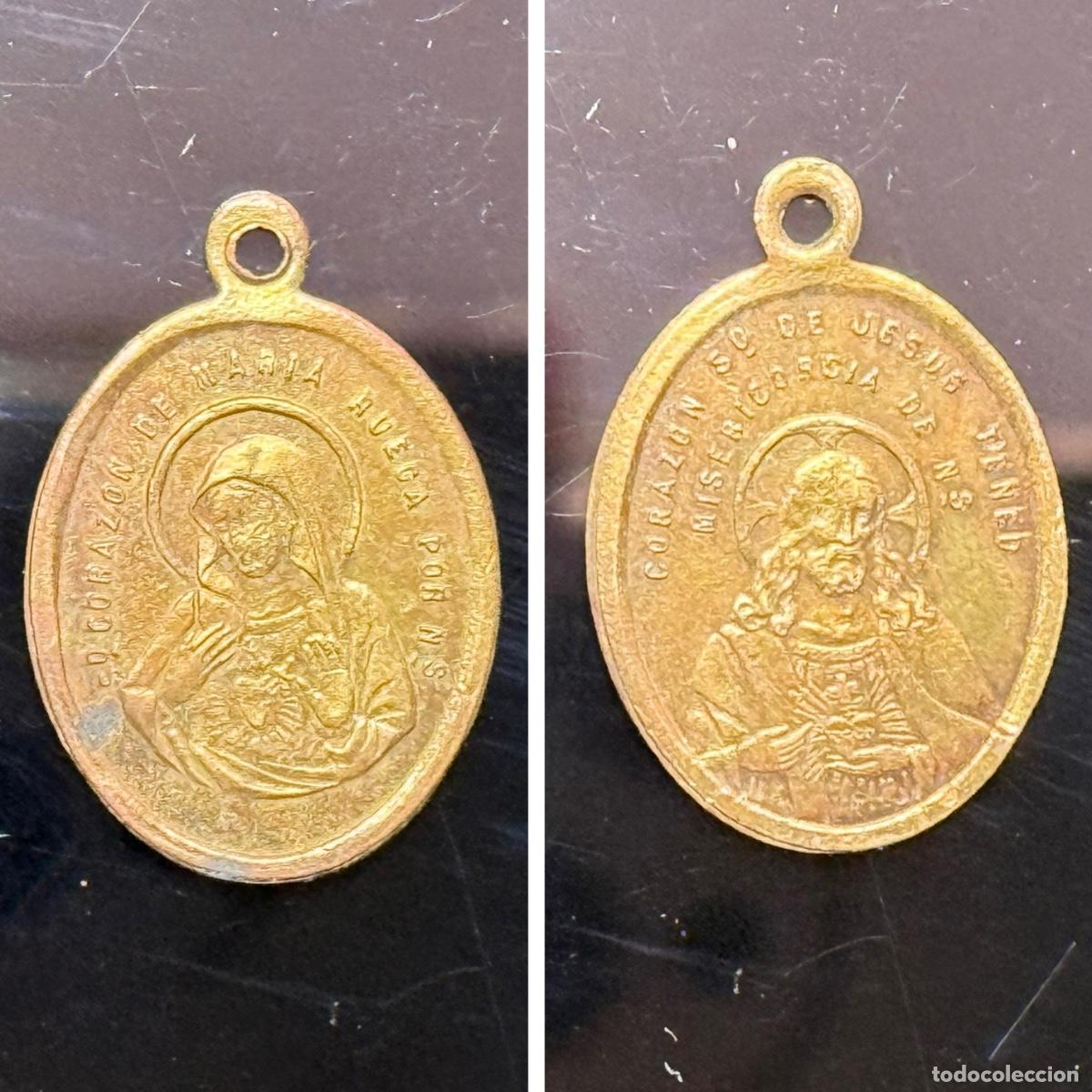 Antig&uuml;edades: Medalla S. XIX - Sagrado Coraz&oacute;n de Maria / Jes&uacute;s