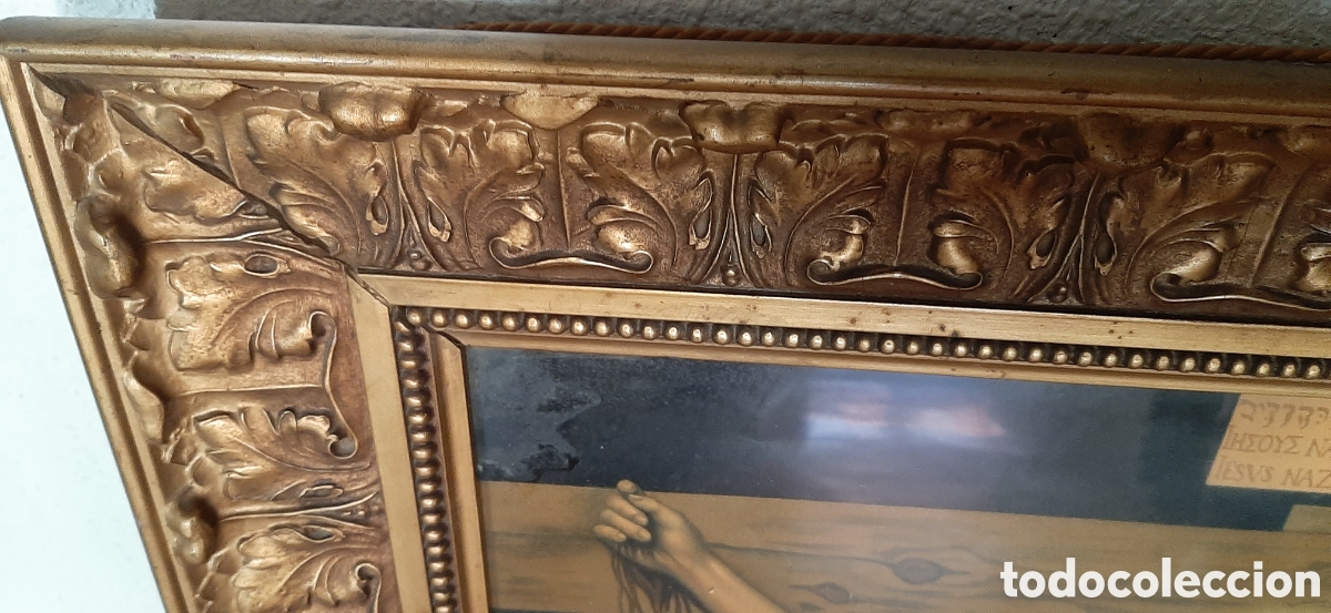 Antig&uuml;edades: Cuadro con l&aacute;mina de Cristo crucificado - Foto 3