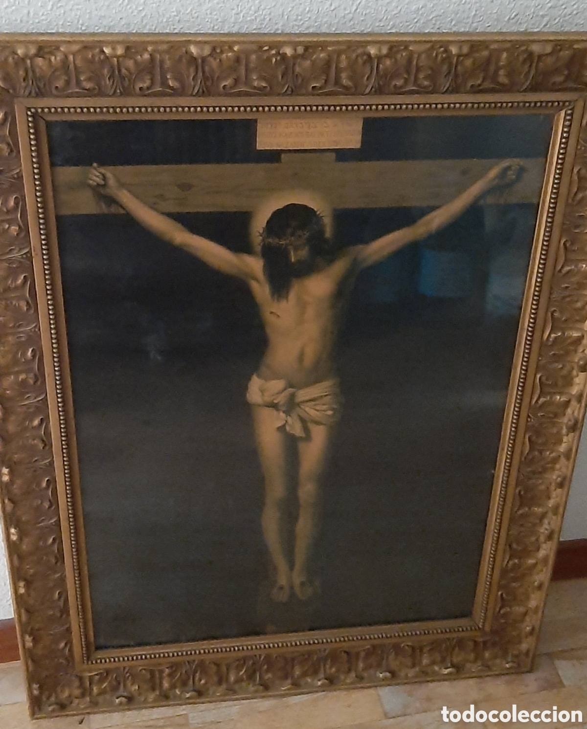 Antig&uuml;edades: Cuadro con l&aacute;mina de Cristo crucificado