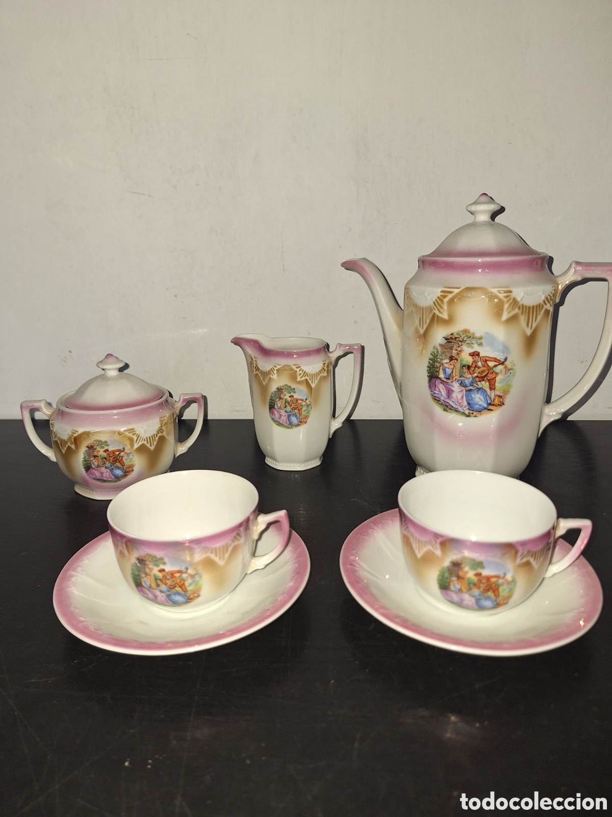 Antiguidades: Conjunto de cafe para dos color rosado