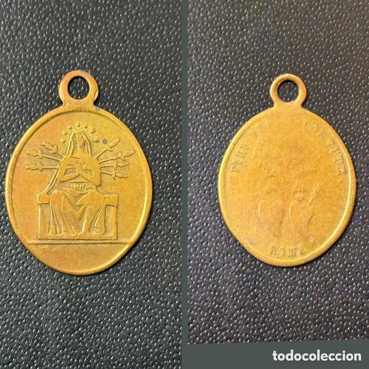 Antiguidades: Medalla S.XIX - Dolorosa - Corazones de Jes&uacute;s y Mar&iacute;a - Roma