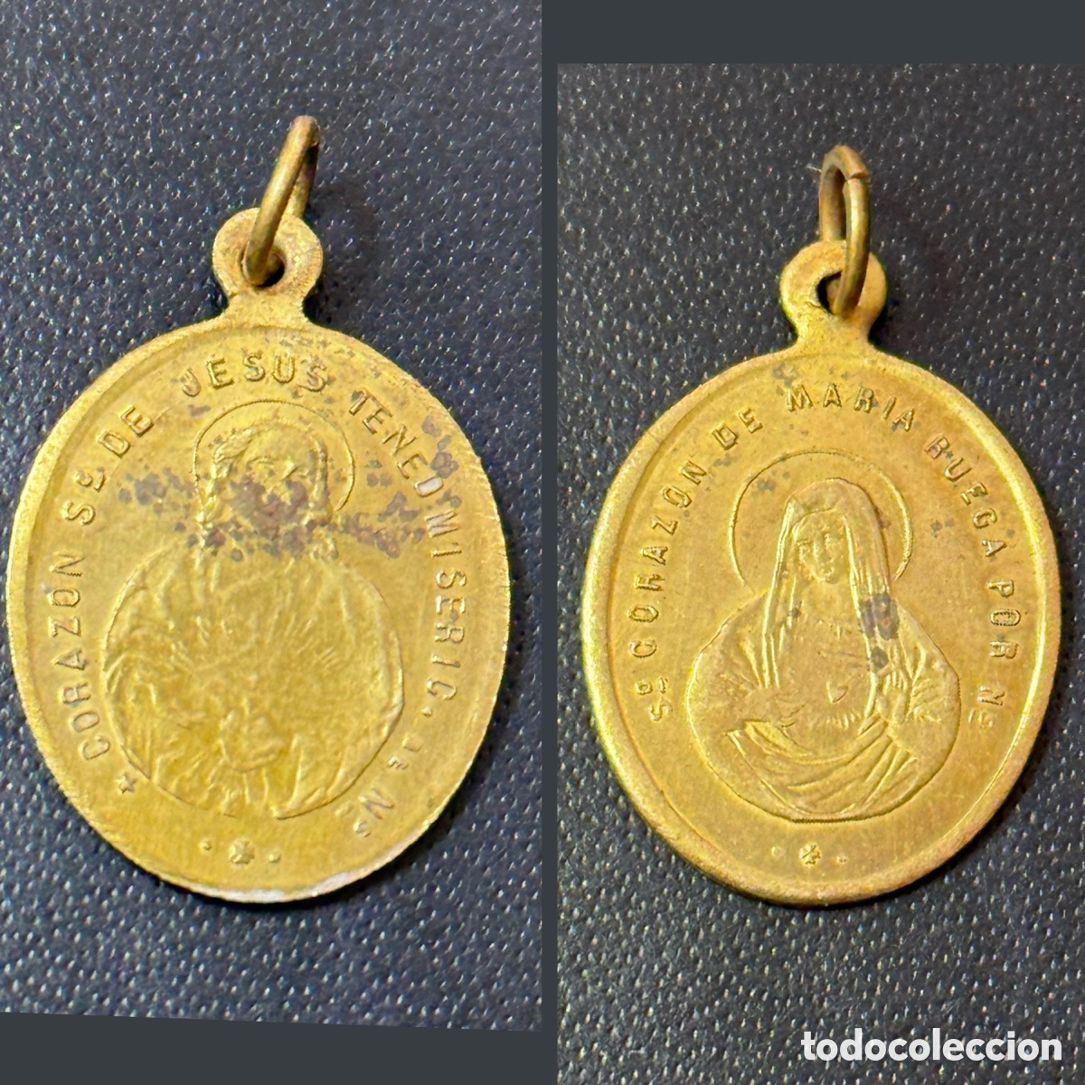 Antiquit&eacute;s: Medalla S.XIX - Coraz&oacute;n de Jes&uacute;s y Mar&iacute;a