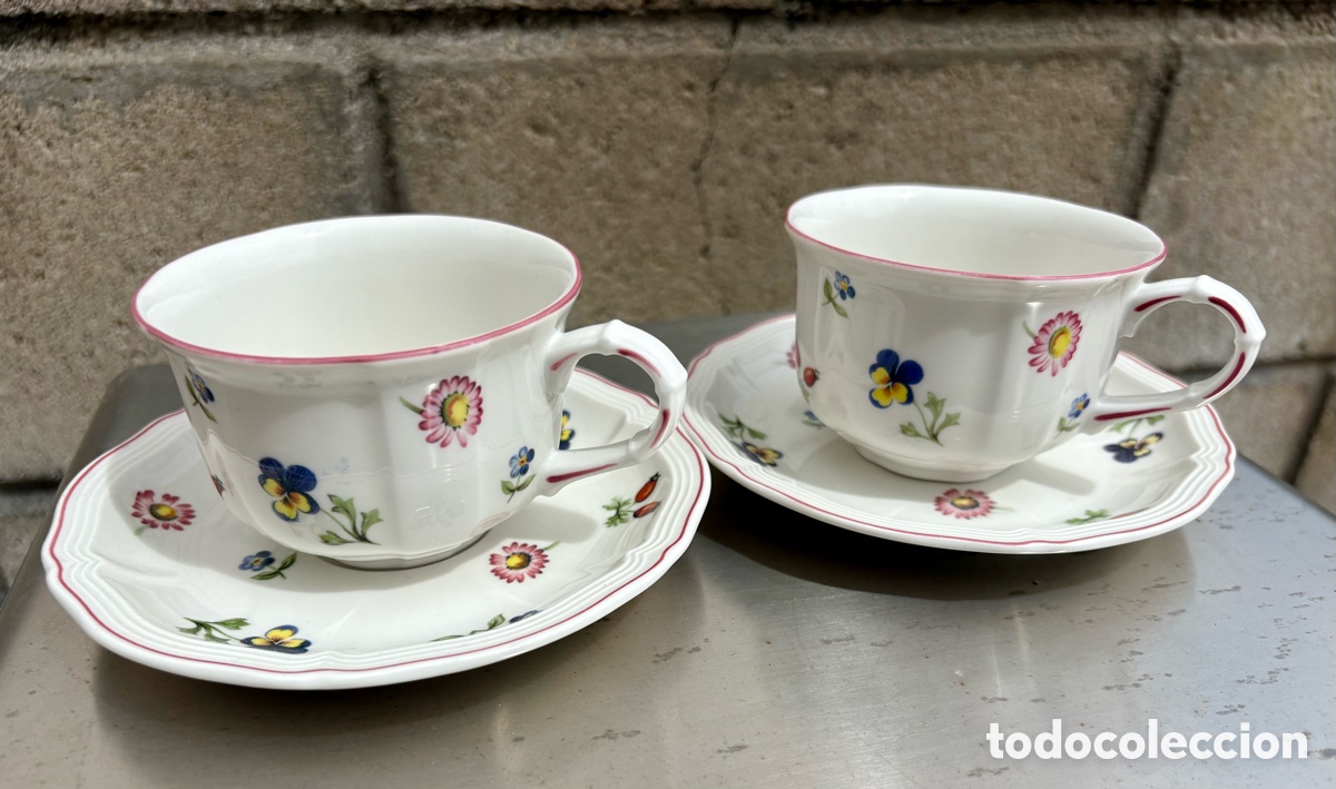 Antiquit&auml;ten: Juego de dos tazas y dos platos. de caf&eacute; Villeroy & Boch 1748 Porcelana Alenana