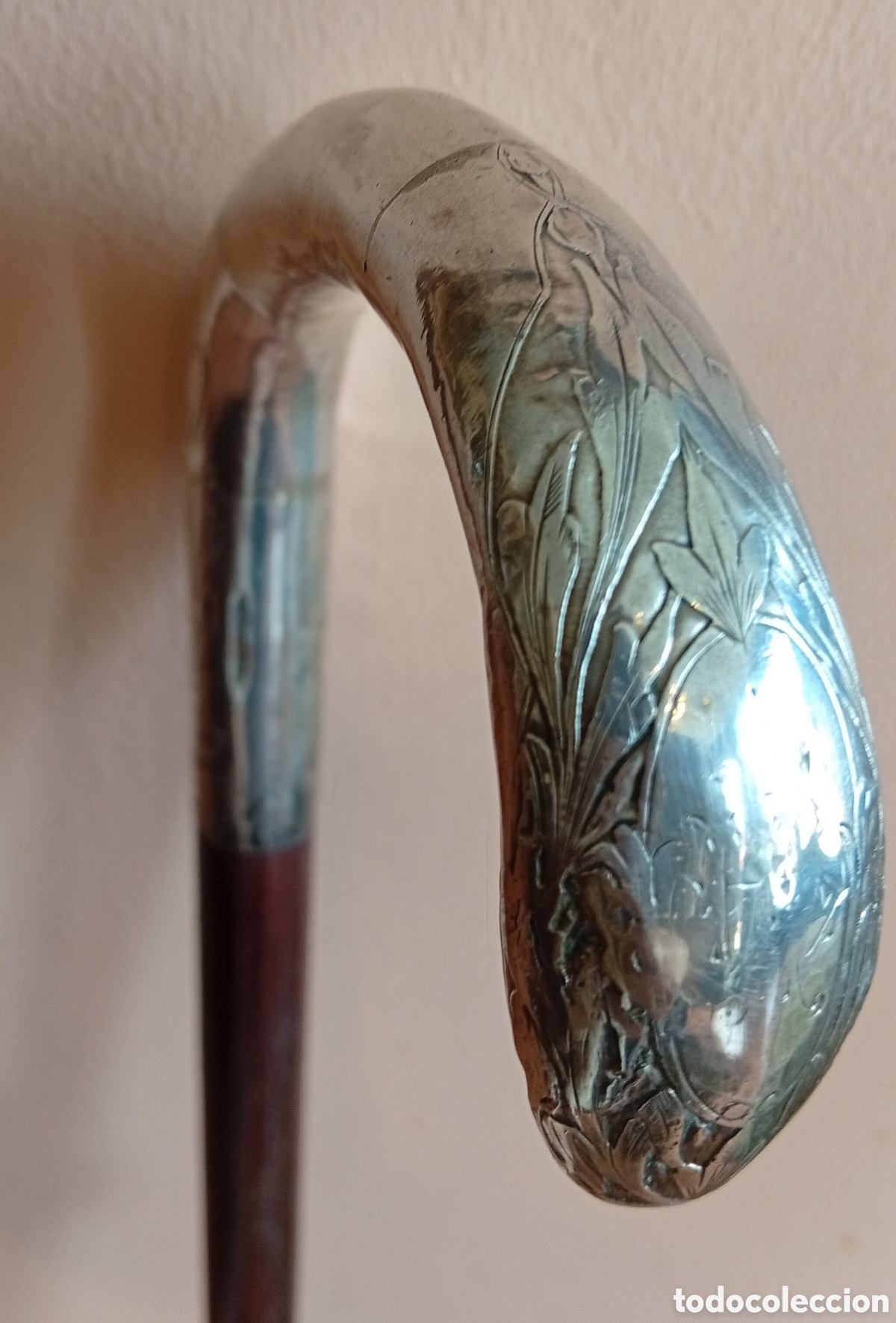 Antig&uuml;edades: Precioso antiguo baston de madera ex&oacute;tica y empu&ntilde;adura de plata contrastada