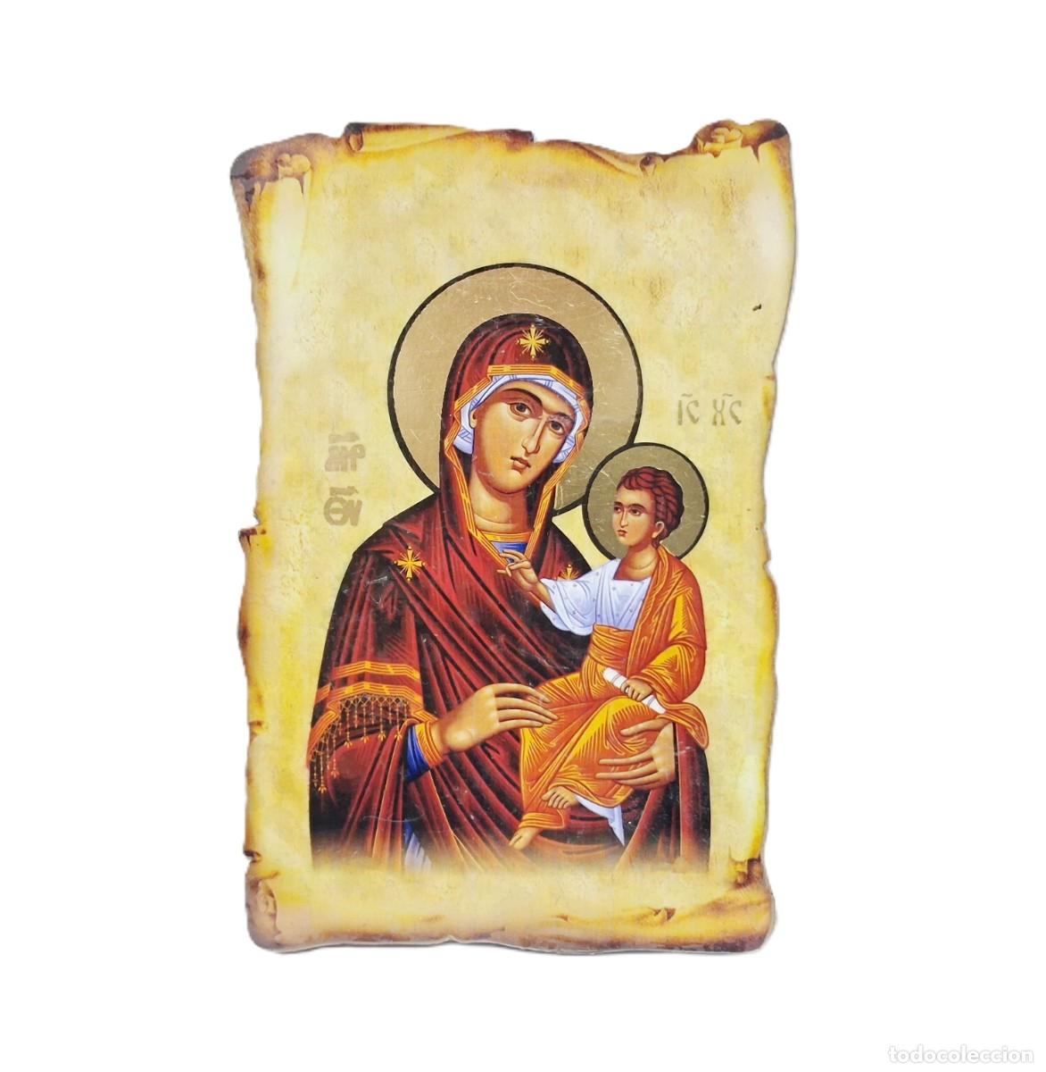 Antig&uuml;edades: Icono Ortodoxo &ndash; Pintado a Mano &ndash; &Oacute;leo y Carb&oacute;n sobre Fibra &ndash; 50&times;10 cm &ndash; Sin Uso